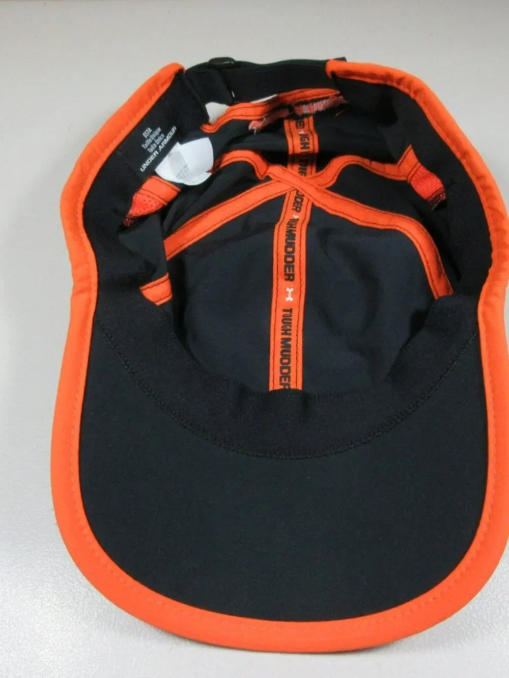Under Armour mens charcoal an orange Tough Mudder running strapback hat OS EUC